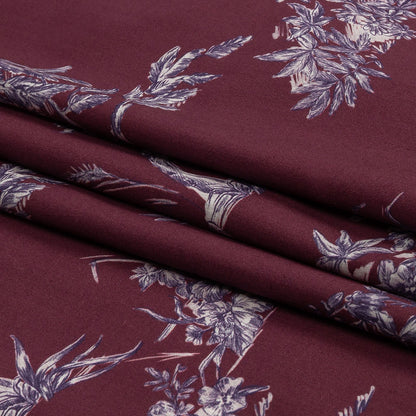 Mood Exclusive Maroon Arboreal Accord Stretch Cotton Poplin Folded