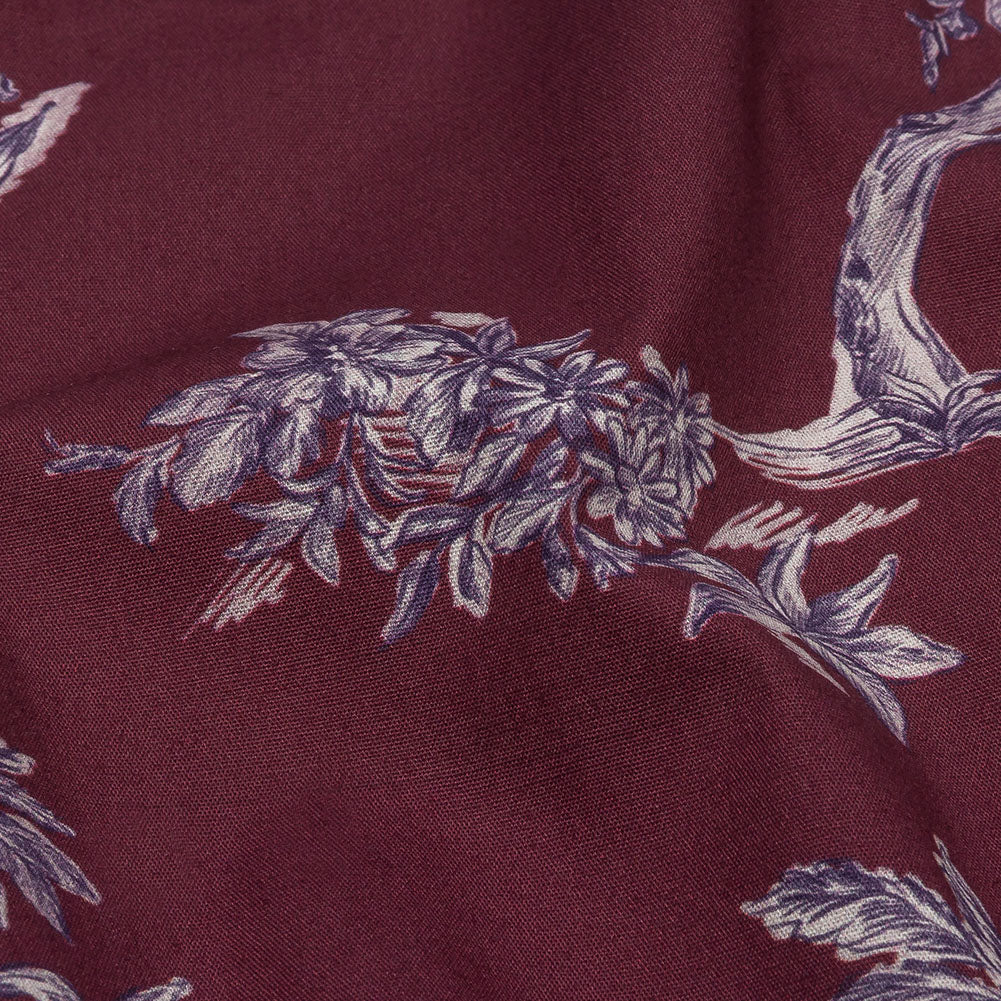 Mood Exclusive Maroon Arboreal Accord Stretch Cotton Poplin Detail