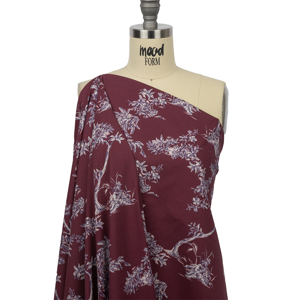 Mood Exclusive Maroon Arboreal Accord Stretch Cotton Poplin Drape