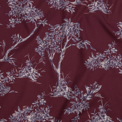 Mood Exclusive Maroon Arboreal Accord Stretch Cotton Poplin