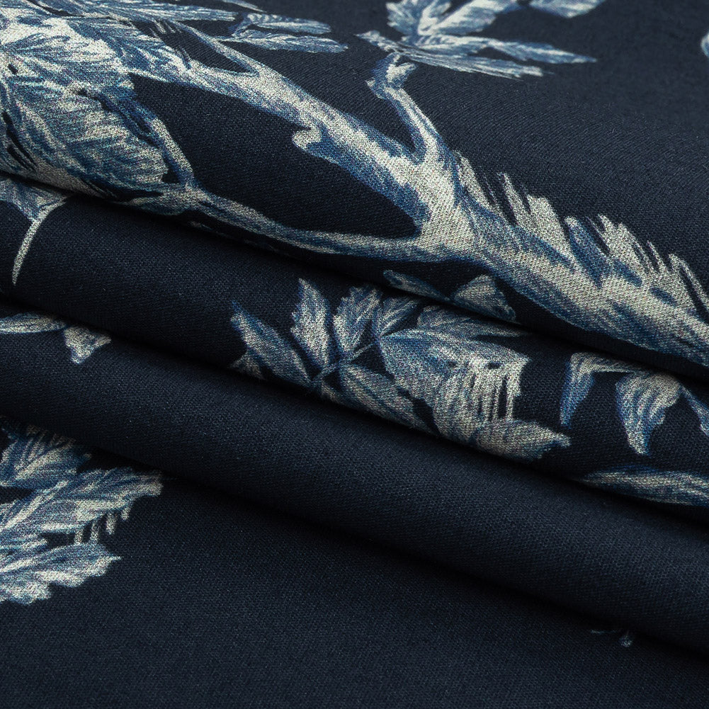 Mood Exclusive Navy Arboreal Accord Stretch Cotton Poplin - Folded