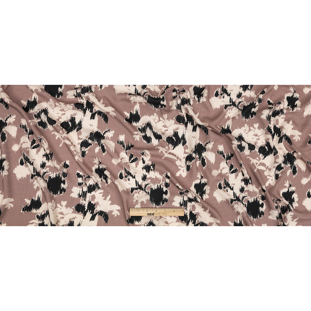 Slubbed Viscose Woven Print - Mauve, Black and Cream Ikat Floral - Mood Exclusive Layers of Luxury Full