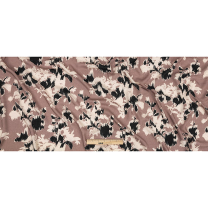Slubbed Viscose Woven Print - Mauve, Black and Cream Ikat Floral - Mood Exclusive Layers of Luxury Full