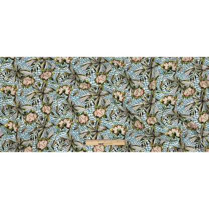 Mood Exclusive Turquoise and Green Retro Blossoms Slubbed Viscose Woven - Full