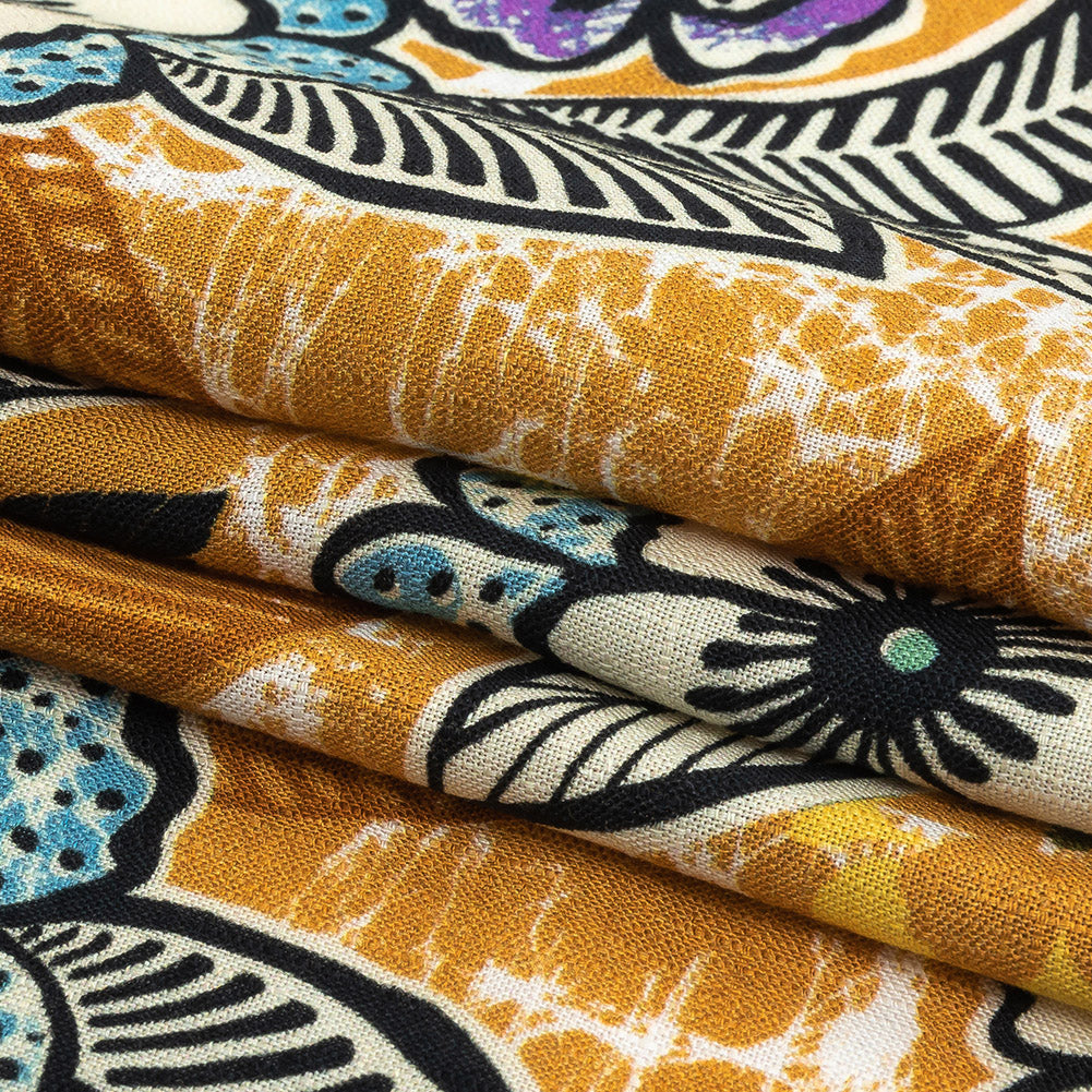 Mood Exclusive Golden Orange Blackened Buds Slubbed Viscose Woven - Folded