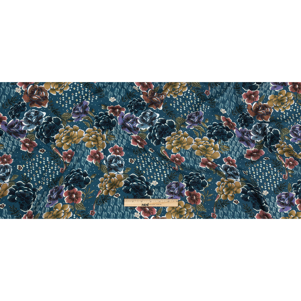 Mood Exclusive Bright Navy Melange de Fleurs Slubbed Viscose Woven - Full