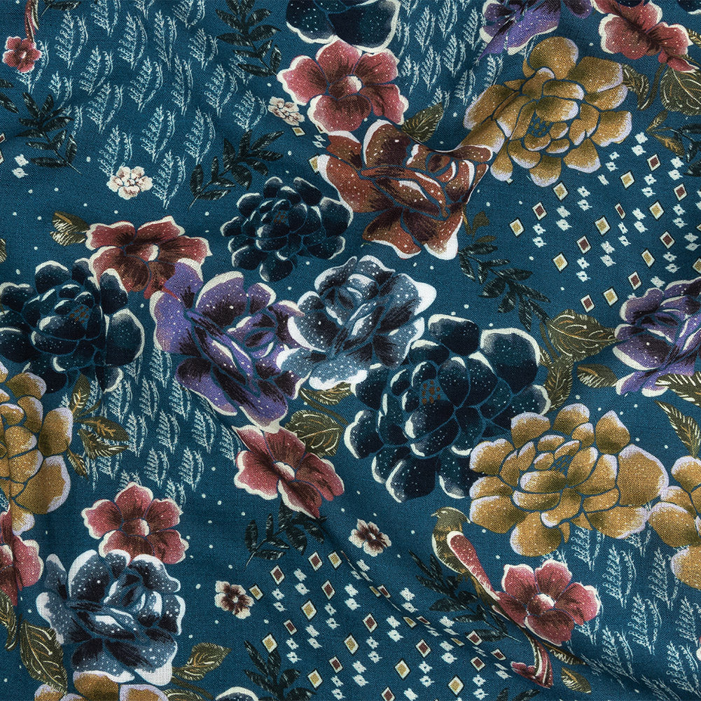 Mood Exclusive Bright Navy Melange de Fleurs Slubbed Viscose Woven