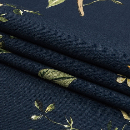 Sustainable Viscose Woven Print - Navy and Green Birds in Branches - Mood Exclusive Avian Adoration Folded
