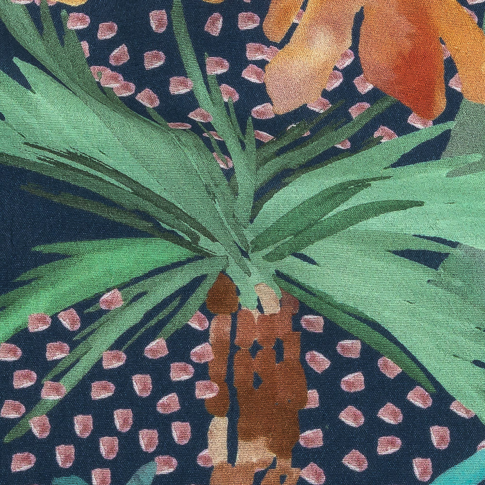 Sustainable Viscose Woven Print - Bright Navy and Green Painterly Palm Trees - Mood Exclusive Sundrenched Splash Detail