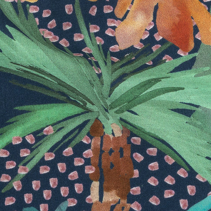 Sustainable Viscose Woven Print - Bright Navy and Green Painterly Palm Trees - Mood Exclusive Sundrenched Splash Detail