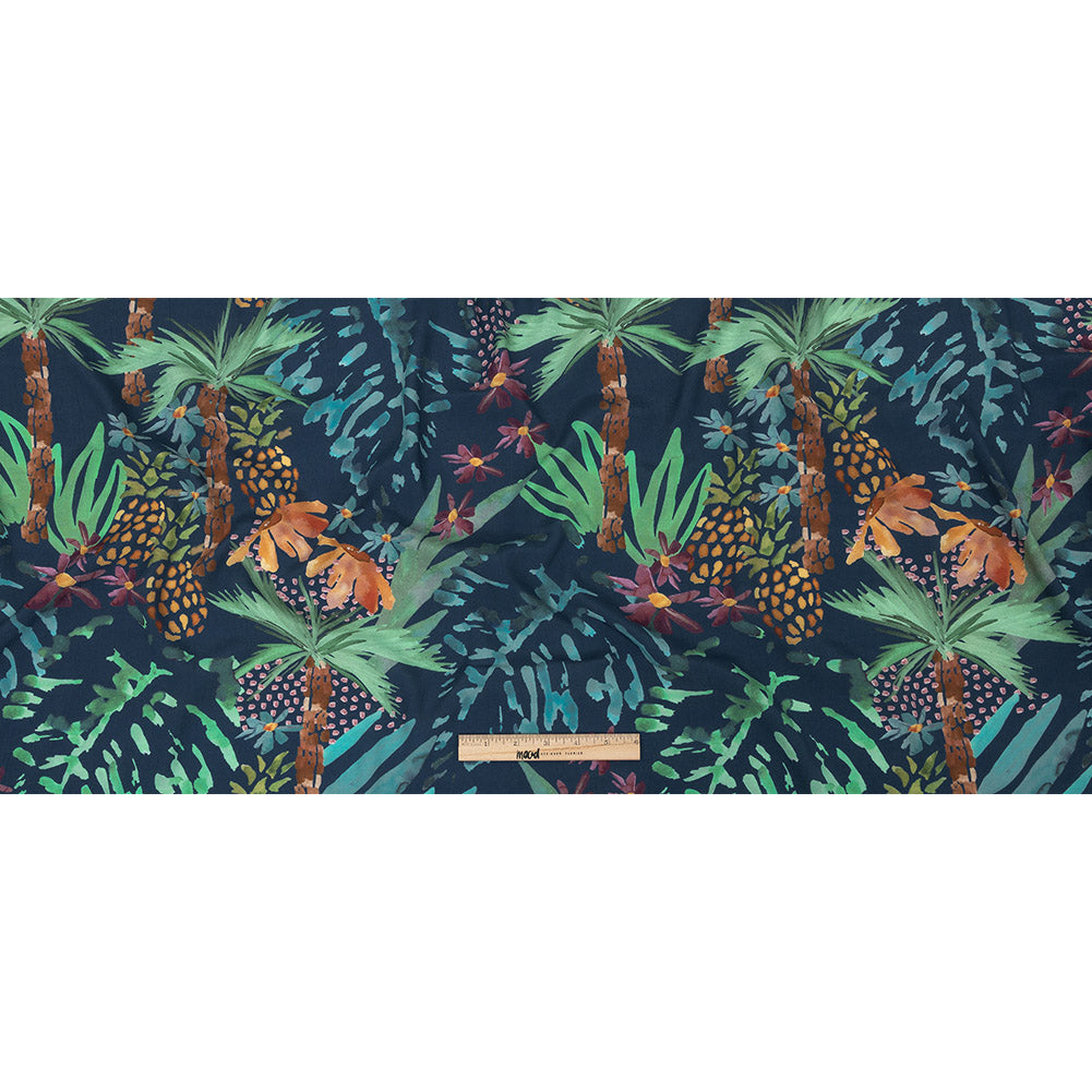 Sustainable Viscose Woven Print - Bright Navy and Green Painterly Palm Trees - Mood Exclusive Sundrenched Splash Full