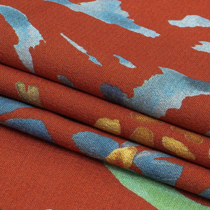 Sustainable Viscose Woven Print - Red-Orange and Green Painterly Palm Trees - Mood Exclusive Sundrenched Splash Folded
