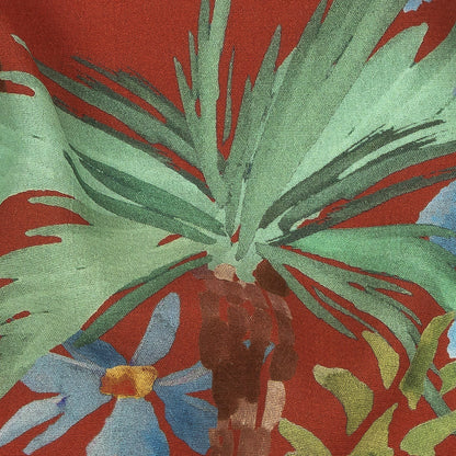 Sustainable Viscose Woven Print - Red-Orange and Green Painterly Palm Trees - Mood Exclusive Sundrenched Splash Detail