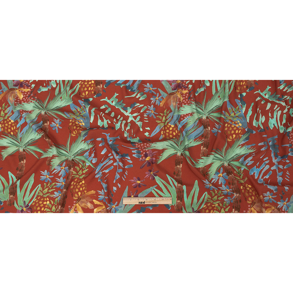 Sustainable Viscose Woven Print - Red-Orange and Green Painterly Palm Trees - Mood Exclusive Sundrenched Splash Full