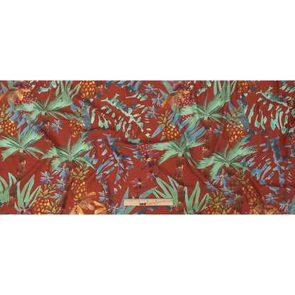 Sustainable Viscose Woven Print - Red-Orange and Green Painterly Palm Trees - Mood Exclusive Sundrenched Splash Full