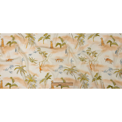 Sustainable Viscose Woven Print - Ivory Animals and Palm Trees - Mood Exclusive Savanna Spectacle Full