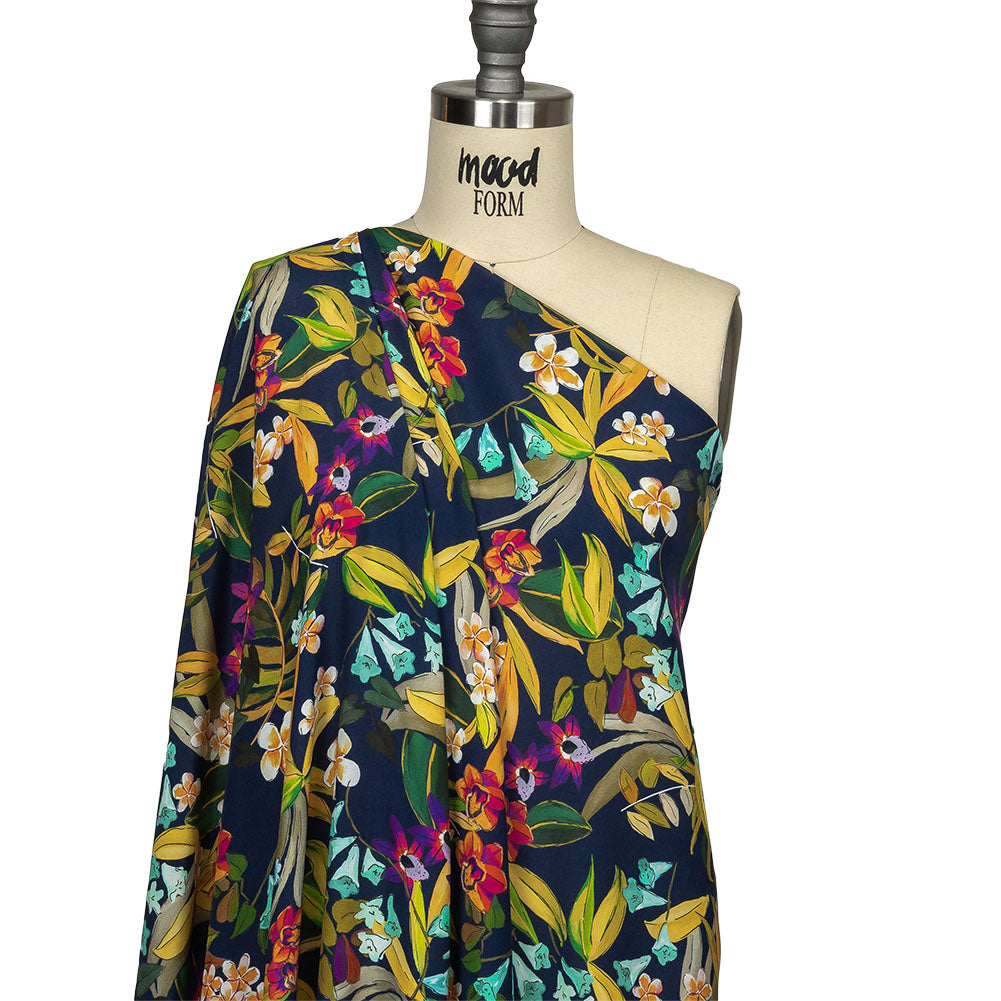 Mood Exclusive Navy Tropics at Twilight Sustainable Viscose Woven - Drape