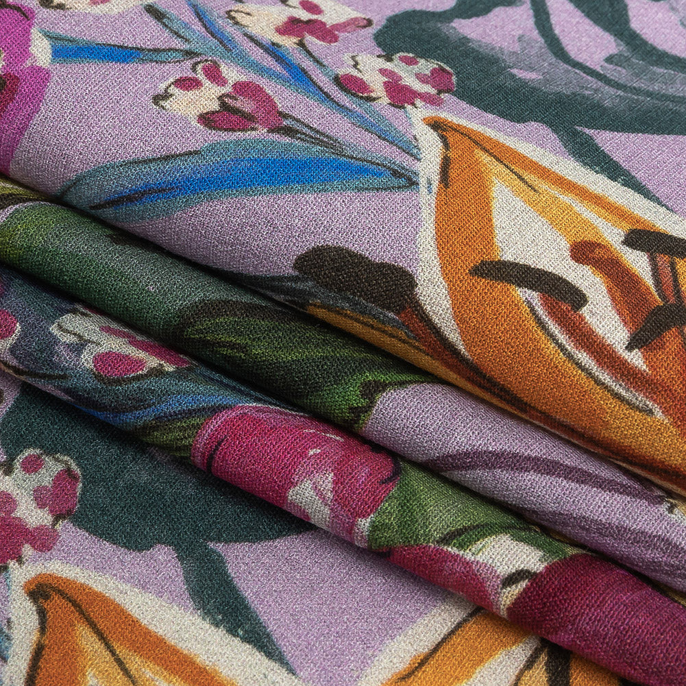 Sustainable Viscose Woven Print - Lavender and Multicolor Floral - Mood Exclusive Flowering Fantasy Detail