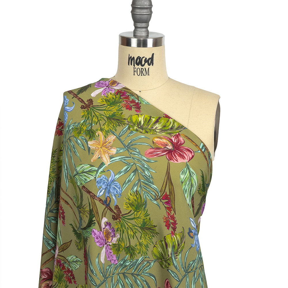 Sustainable Viscose Woven Print - Green Trees, Leaves and Flowers - Mood Exclusive Organic Orchids Drape