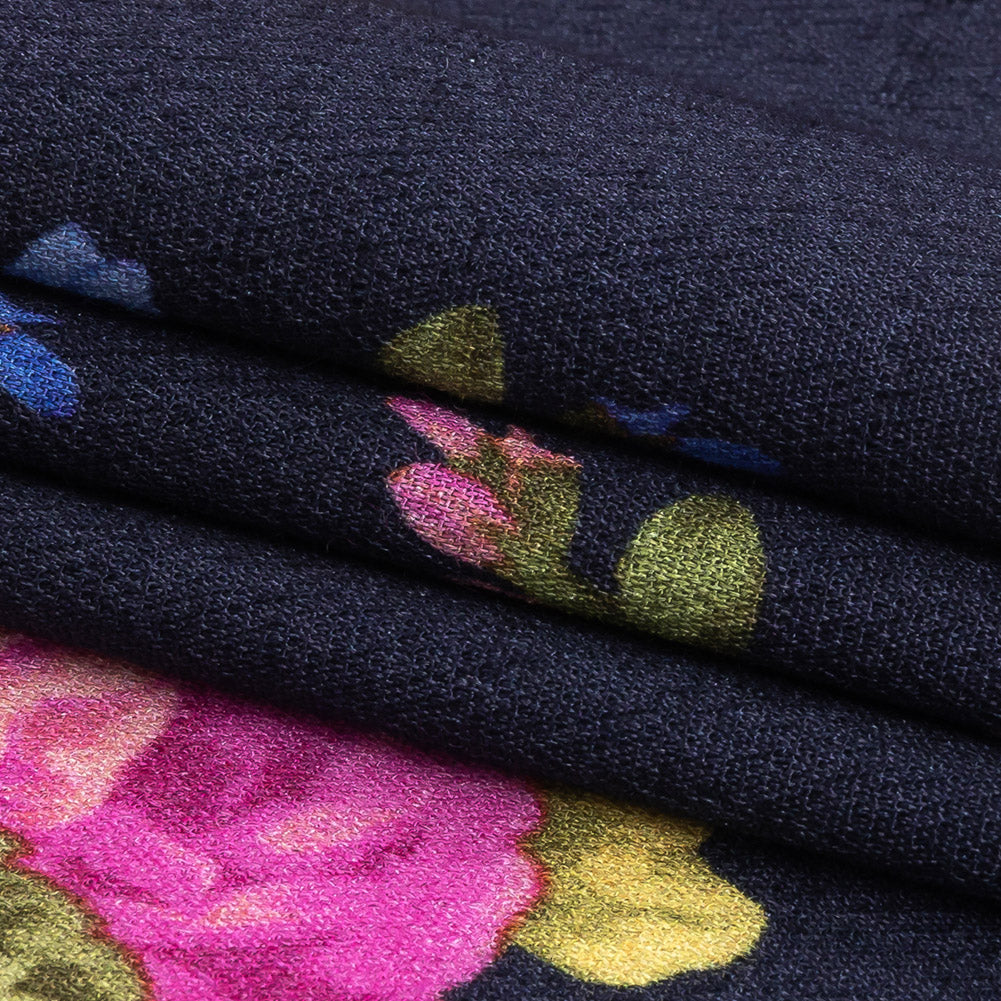 Mood Exclusive Navy Flores de la Toscana Gauzy Viscose Crepe - Folded