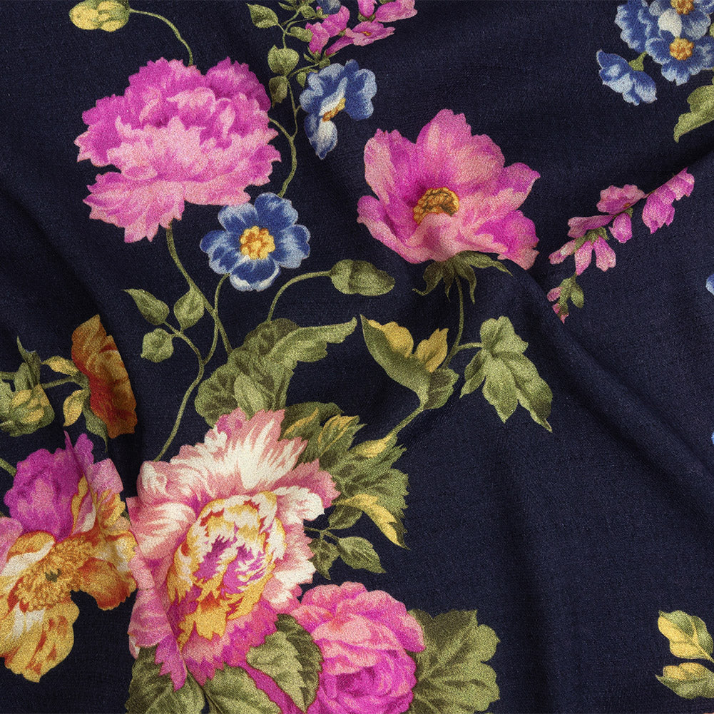 Mood Exclusive Navy Flores de la Toscana Gauzy Viscose Crepe