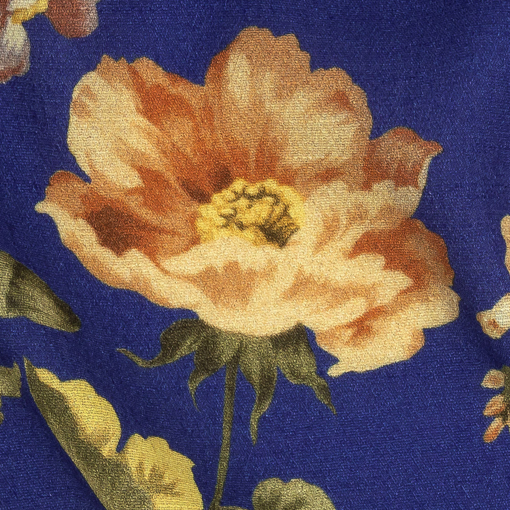 Gauzy Viscose Crepe Print - Cobalt, Pink and Yellow Floral - Mood Exclusive Flores de la Toscana Detail