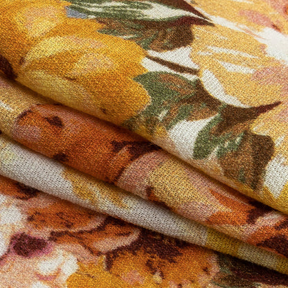 Gauzy Viscose Crepe Print - Orange and Yellow Floral - Mood Exclusive Autumn Blossoms Folded
