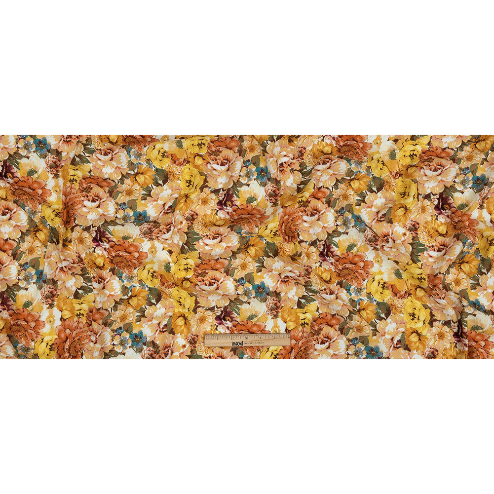 Gauzy Viscose Crepe Print - Orange and Yellow Floral - Mood Exclusive Autumn Blossoms Full