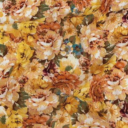 Gauzy Viscose Crepe Print - Orange and Yellow Floral - Mood Exclusive Autumn Blossoms