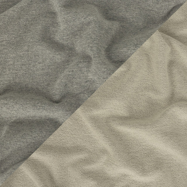 Cotton French Terry Knit - Heathered Gray and Lily White - Elida Collection