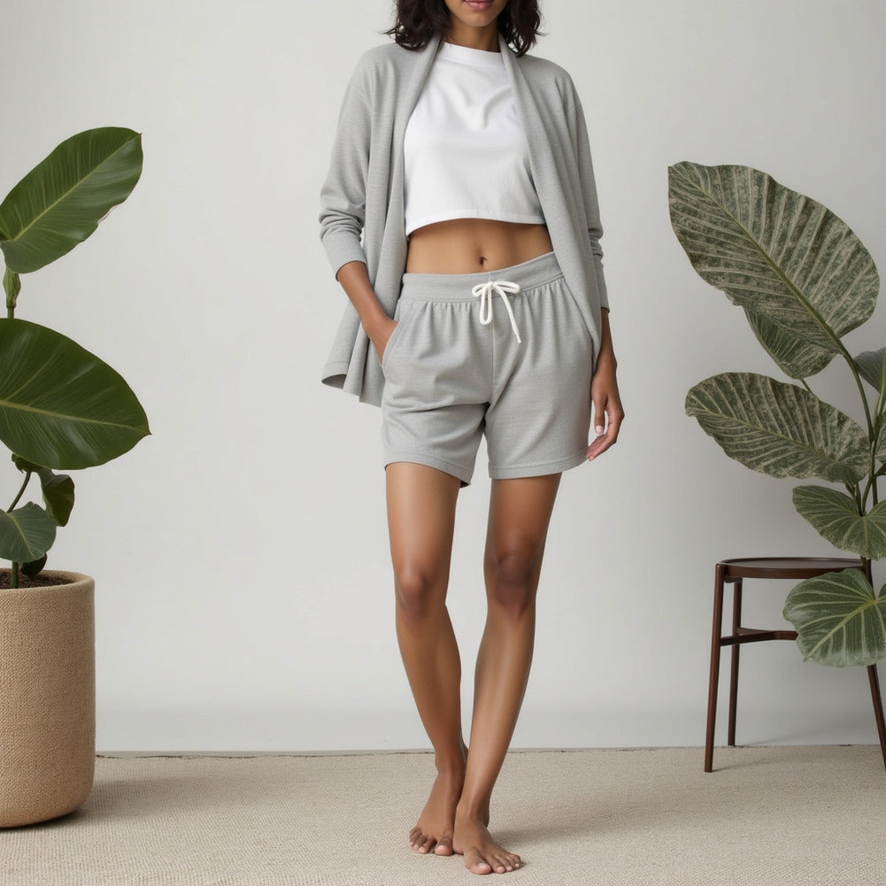 Tejido de felpa francesa de algodón - Gris claro jaspeado y blanco - Colección Elida