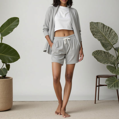 Tejido de felpa francesa de algodón - Gris claro jaspeado y blanco - Colección Elida