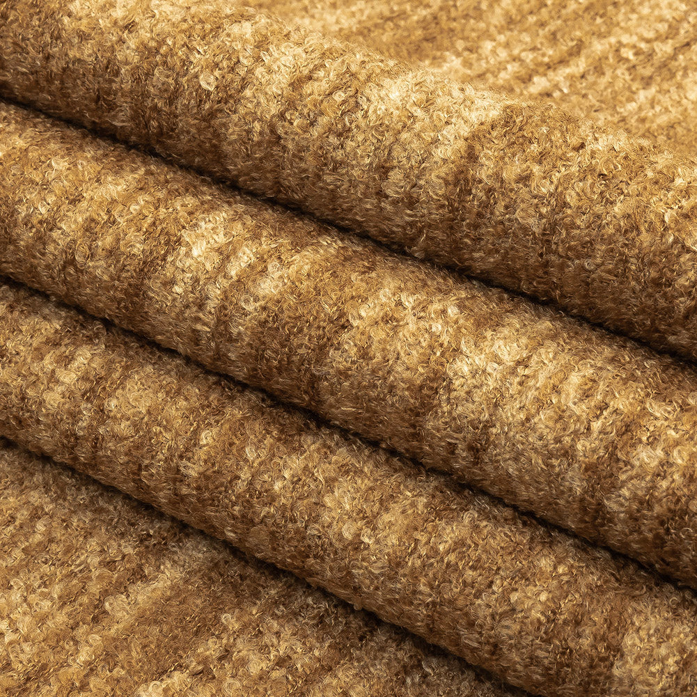 Sandstone Striated Acrylic and Cotton Boucle with Tan Woven Backing - Folded