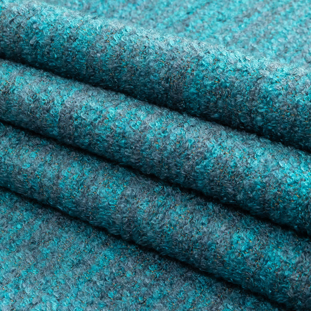 Sky Striated Acrylic and Cotton Boucle with Tan Woven Backing - Folded