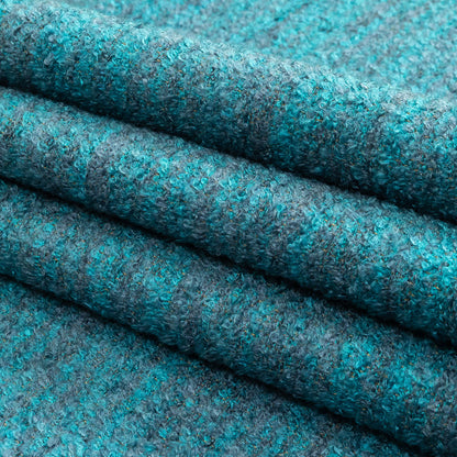 Sky Striated Acrylic and Cotton Boucle with Tan Woven Backing - Folded
