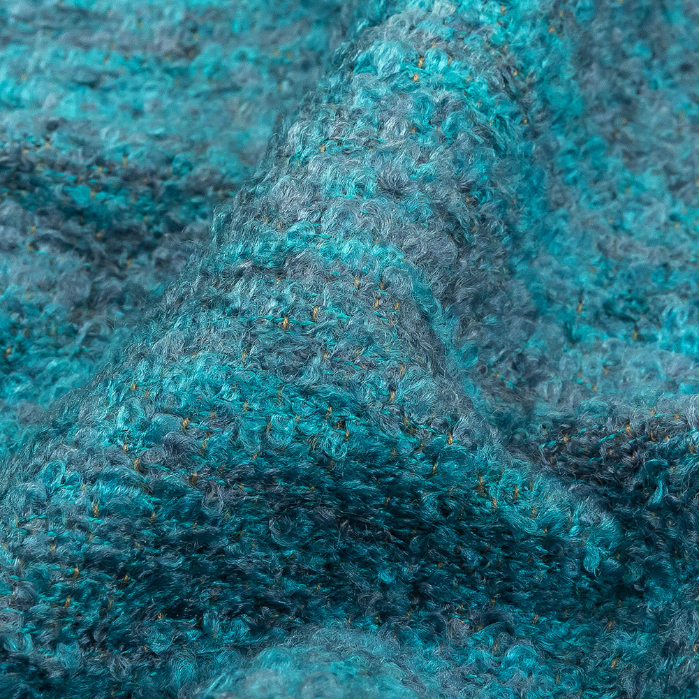 Sky Striated Acrylic and Cotton Boucle with Tan Woven Backing - Detail