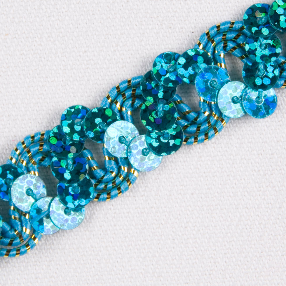 1/2 Bright Blue Fancy Sequin Trim - Detail