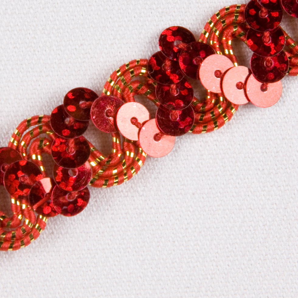 1/2 Fire Engine Red Fancy Sequin Trim - Detail