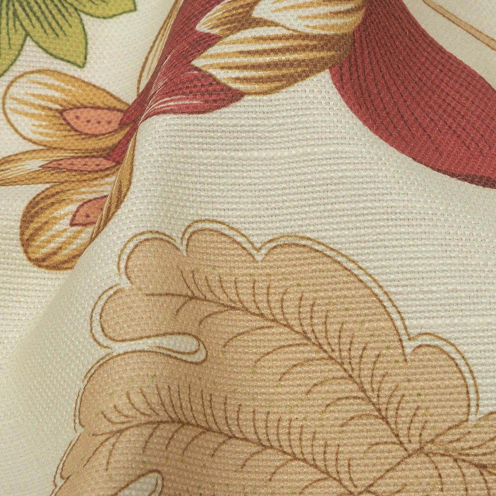 Red, Green and Beige Floral Cotton Blend - Detail