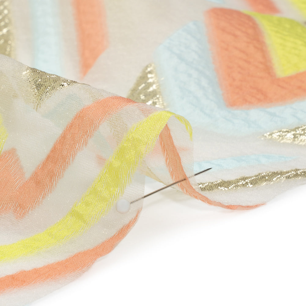Metallic Gold, Coral and Lime Chevrons and Arrows Luxury Burnout Brocade Folded