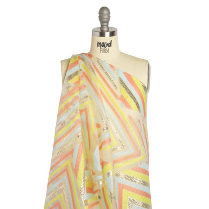 Metallic Gold, Coral and Lime Chevrons and Arrows Luxury Burnout Brocade Detail