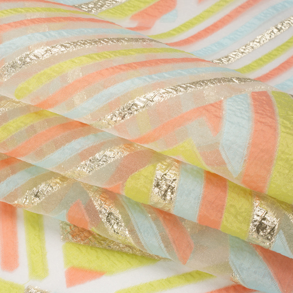 Metallic Gold, Coral and Lime Chevrons and Arrows Luxury Burnout Brocade Full