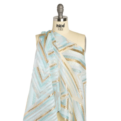 Metallic Gold, Aqua and Teal Chevrons and Arrows Luxury Burnout Brocade Detail