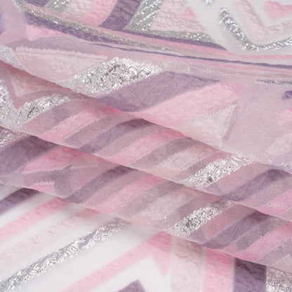 Metallic Silver, Pink and Mauve Chevrons and Arrows Luxury Burnout Brocade - Full