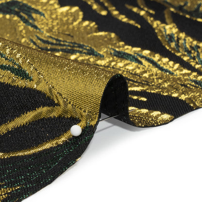 Metallic Forest, Gold and Black Fantastic Flowers Luxury Burnout Brocade - Folded