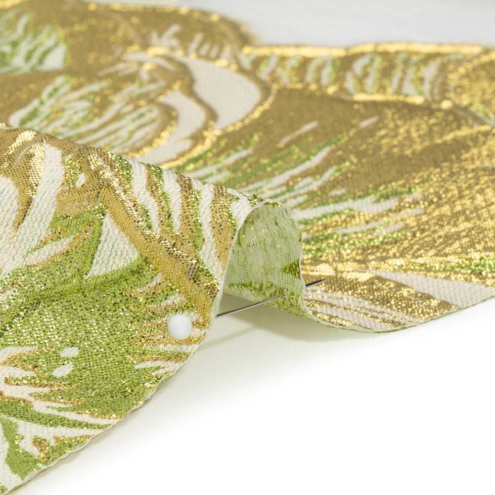Metallic Lime, Gold and White Fantastic Flowers Luxury Burnout Brocade - Folded