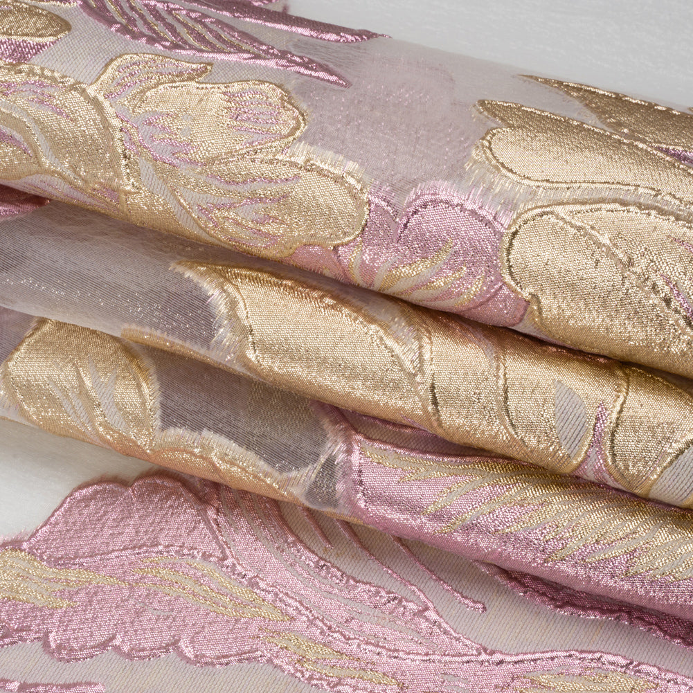 Metallic Pink, Gold and White Fantastic Flowers Luxury Burnout Brocade - Full