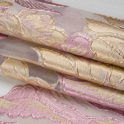 Metallic Pink, Gold and White Fantastic Flowers Luxury Burnout Brocade - Full