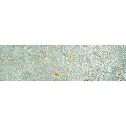 Metallic Light Blue, Gold and Aqua Radiant Roses Luxury Brocade - Drape