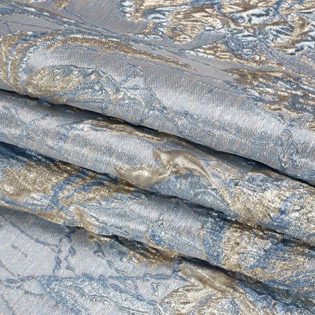 Metallic Gold, Blue and Gray Radiant Roses Luxury Brocade Full